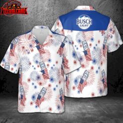 Busch Light American Flag Fireworks Hawaiian Shirt