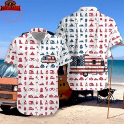 Campervan American Flag Hawaiian Shirt