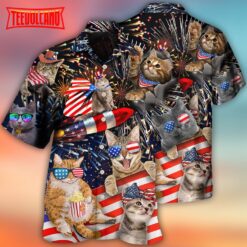 Cat Independence Day Happy Firework Hawaiian Shirt