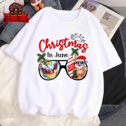 Christmas In June Sunglasses Santa Flamingo Summer Vacation T-Shirt