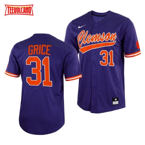 Clemson Tigers Caden Grice College Baseball Jersey Purple