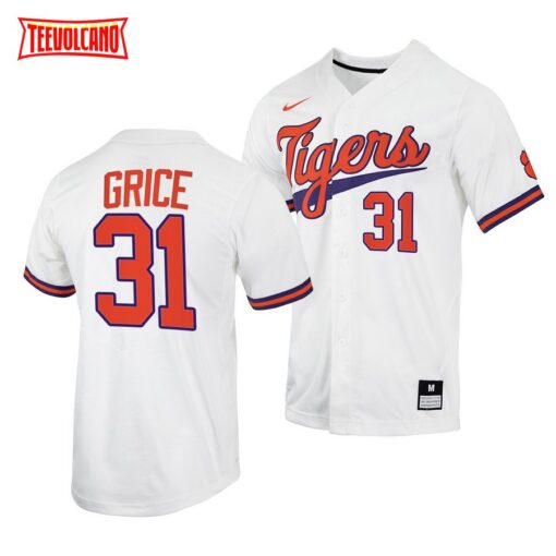 Clemson Tigers Caden Grice College Baseball Jersey White