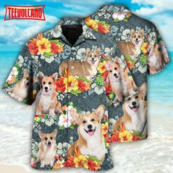 Corgi Tropical Floral Hawaiian Shirt