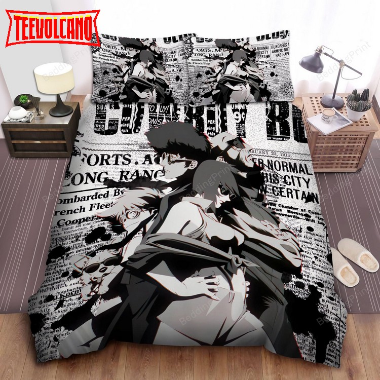 Cowboy Bebop Bounty Hunters On Newspaper In Black And White Artwork Bedding Sets