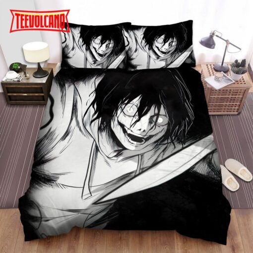 Creepypasta Jeff The Killer With A Knife In Black And White Duvet Cover Bedding Sets