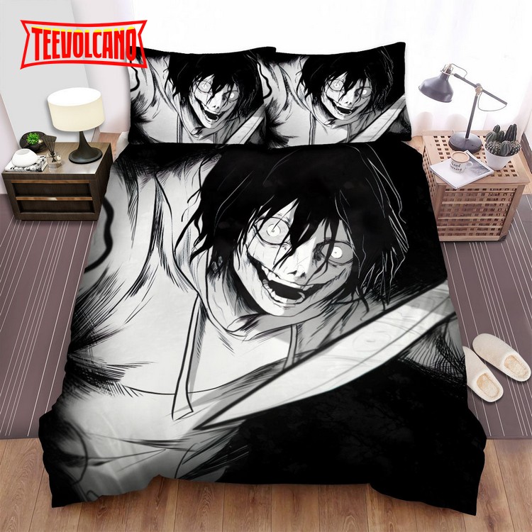 Creepypasta Jeff The Killer With A Knife In Black And White Duvet Cover Bedding Sets