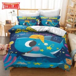 Cute Blue Baby Shark Goodnight For Kid’S Room Bedding Sets