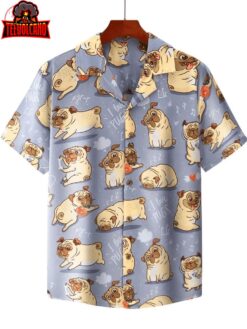 Cute Dogs I Love Pugs Hawaiian Shirt