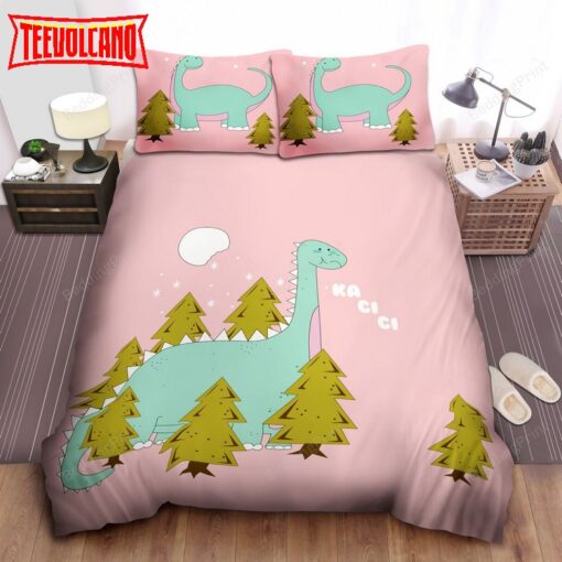 Cute Pink Dinosaur Printed Duvet Cover Bedding Sets