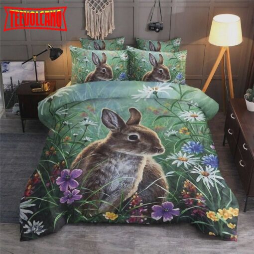 Cute Rabbit In The Flower Field Duvet Cover Bedding Sets