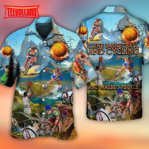 Cycling And Basketball Moutain Painting Lover Hawaiian Shirt