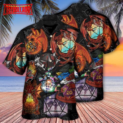 D20 And Fire Dragon Art Hawaiian Shirt