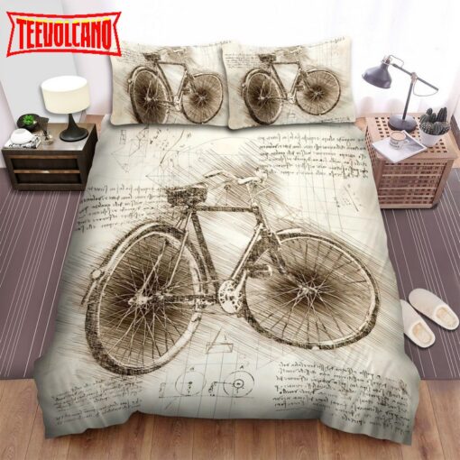 Da Vinci Inspired Sketches Bicycle Side View Duvet Cover Bedding Sets