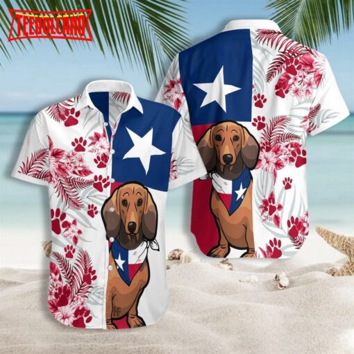 Dachshund Texas Flag Hawaiian Shirt