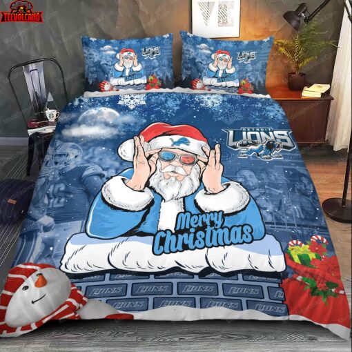 Detroit Lions Christmas Santa Claus Duvet Cover Bedding Sets