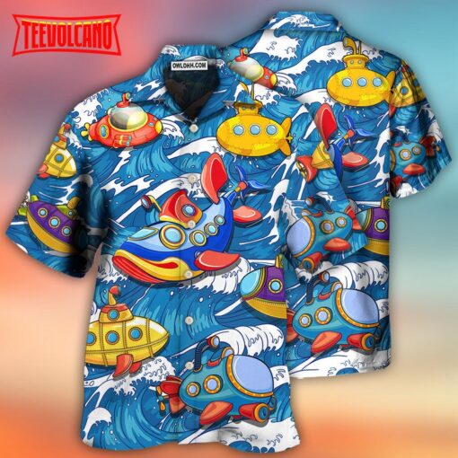 Diving Submarine Wave Art Style Hawaiian Shirt