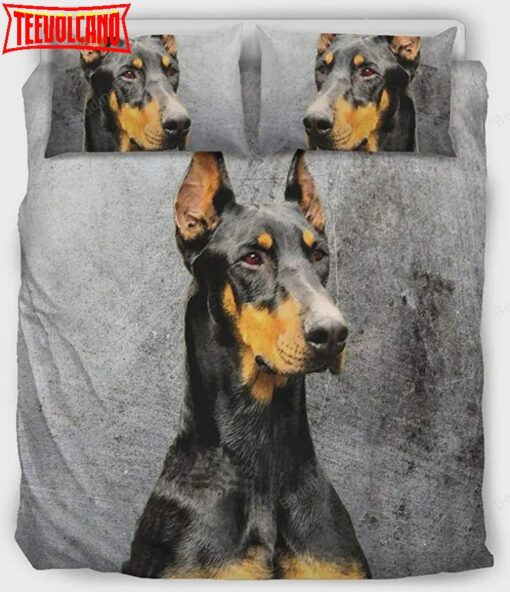 Doberman Dog Grey Bedding Set Bed Sheets Duvet Cover Bedding Sets