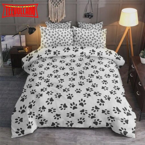 Dog Paw Black And White Pattern Duvet Cover Bedding Sets