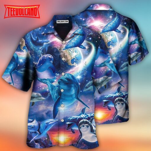 Dolphin Galaxy Blue Glow Style Hawaiian Shirt