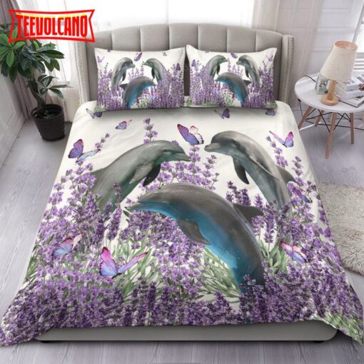 Dolphins And Lavender Bed Sheets Duvet Cover Bedding Sets