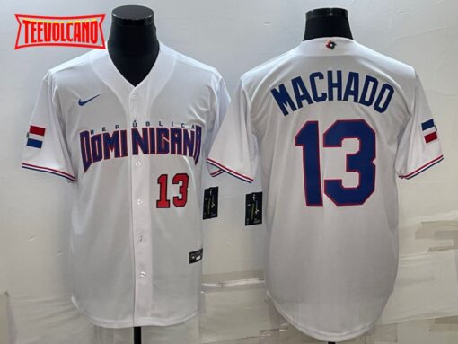 Dominican Republic Manny Machado White Red Replica 2023 World Baseball Classic Jersey