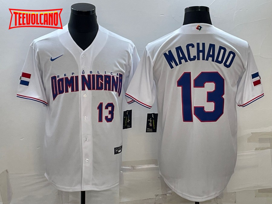 Dominican Republic Manny Machado White Royal Replica 2023 World Baseball Classic Jersey