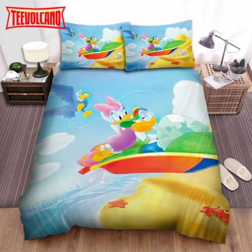 Donald Duck And Daisy Duck Riding A Canoe Duvet Cover Bedding Sets