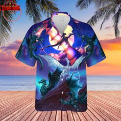 Dragon Flying In The Night Sky Hawaiian Shirt