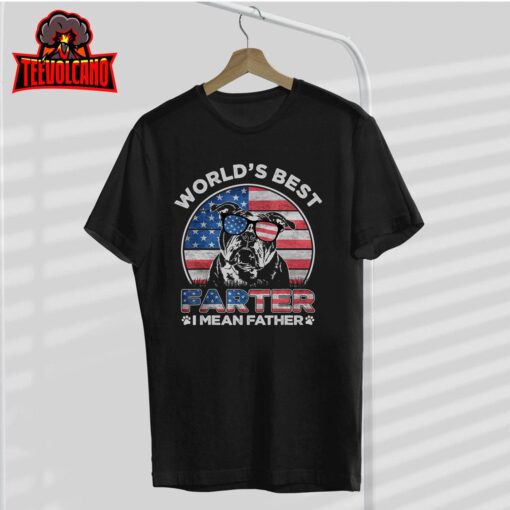 English Bulldog World’s Best Farter I Mean Father USA Flag T-Shirt