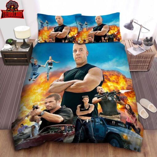 Fast And Furious Dominic Toretto And Other Characters In Explosion Illustration Bedding Sets