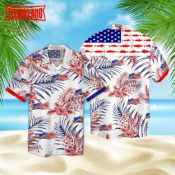 Fishing American Flag Tropical Pattern Hawaii Shirt