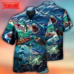 Fishing Shark Crazy Art Style Hawaiian Shirt