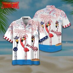 Flamingo American Flag Firework Hawaiian Shirt