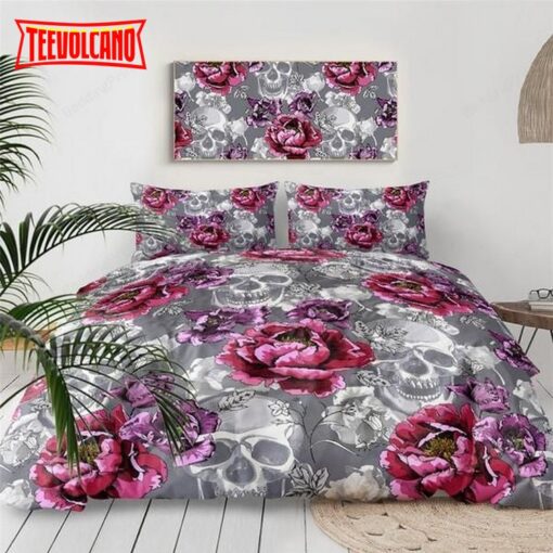 Floral Skull Pattern Bed Sheets Duvet Cover Bedding Sets