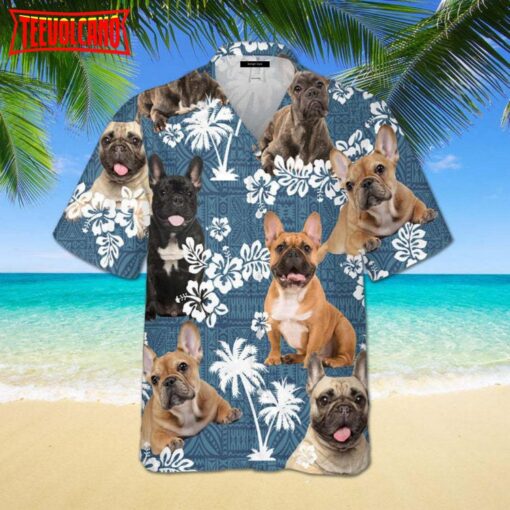 French Bulldog Blue Tribal Hawaiian Shirt