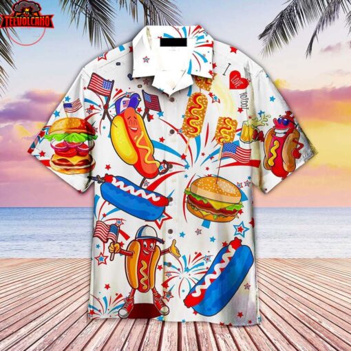 Funny American Hot Dog 4th Of July Independence Day Hawaiian Shirt