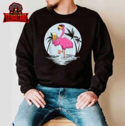 Funny Pink Flamingo Bird With Mug Of Beer Summer Vacation T Shirt