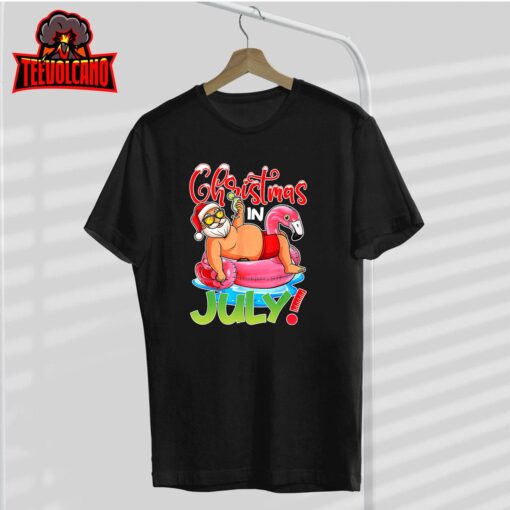 Funny Santa Flamingo Float Christmas In July Summer Vacation T-Shirt