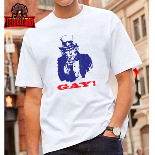 Funny Uncle Sam Griddy Say Gay LGBT Gay Ally Pride Month T-Shirt