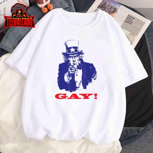 Funny Uncle Sam Griddy Say Gay LGBT Gay Ally Pride Month T-Shirt