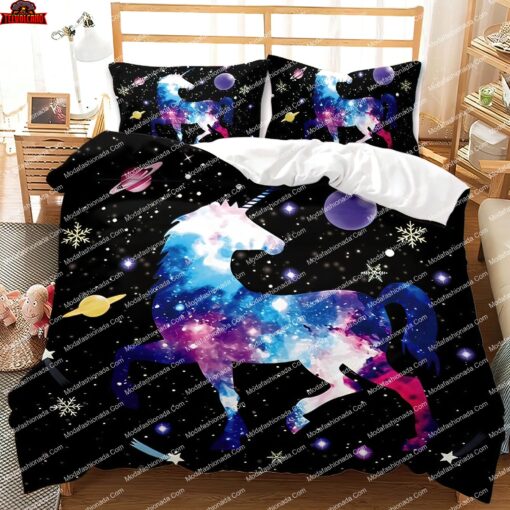 Galaxy Unicorn Black White Duvet Cover Bedding Sets