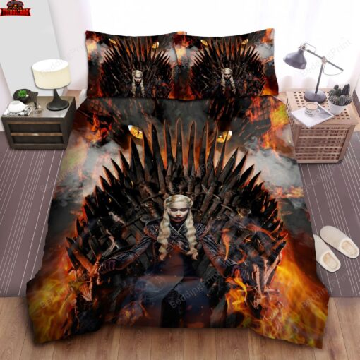 Game Of Thrones Queen Daenerys And Drogo On Flaming Iron Throne Bedding Sets