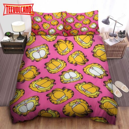 Garfield Funny Faces All Over Printed In Pink Bed Sheets Bedding Sets
