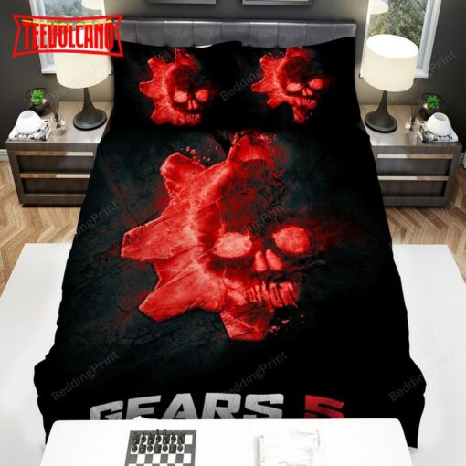Gears Of War Gears 5 Skull In Red Ice Logo Duvet Cover Bedding Sets