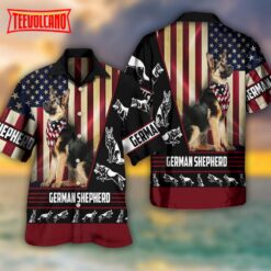 German Shepherd American Flag Hawaiian Shirt