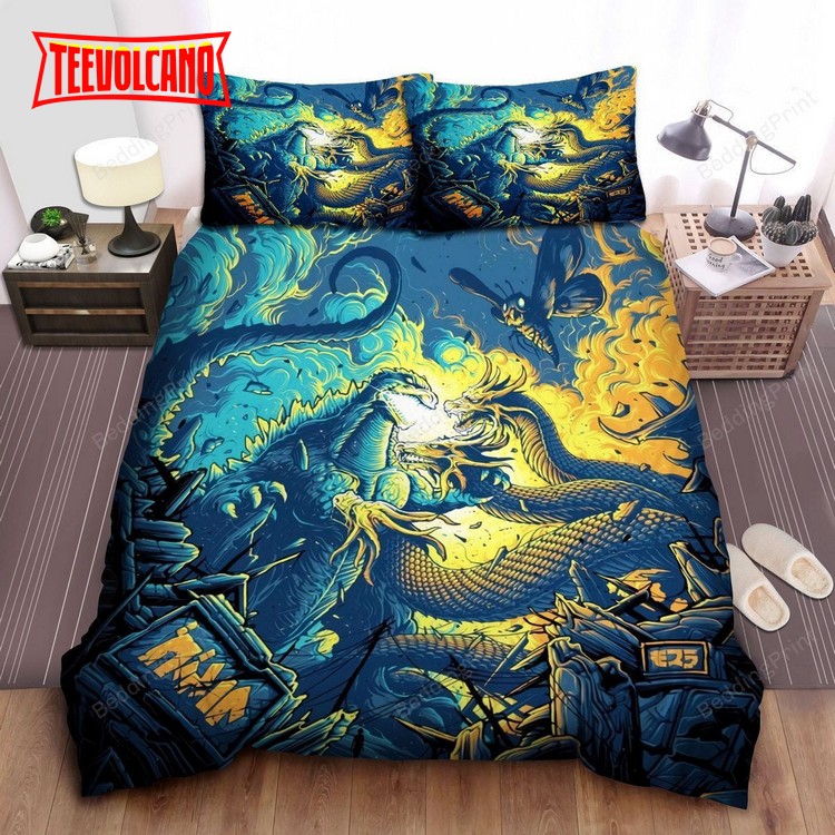 Godzilla Fights King Ghidorah In The City Duvet Cover Bedding Sets