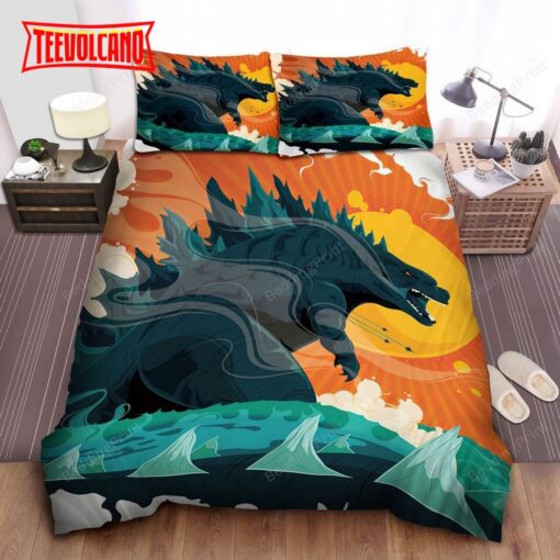 Godzilla In The Ocean Digital Art Bed Sheets Duvet Cover Bedding Sets