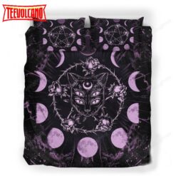 Gothic Black Cat Four Eyes And Roses Pentagram Duvet Cover Bedding Sets