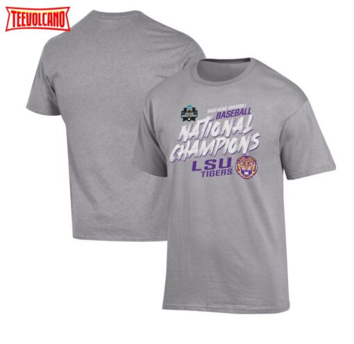 Gray LSU Tigers 2023 NCAA Men’s Baseball College World Series Champions Slant T-Shirt