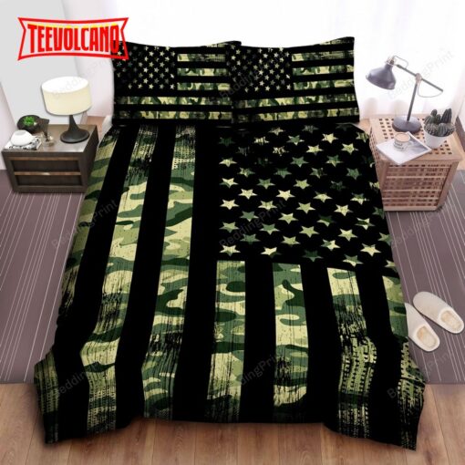 Green Camouflage American Flag Duvet Cover Bedding Sets